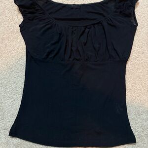 Brandy Melville Black Ruched Cap Sleeve Blouse